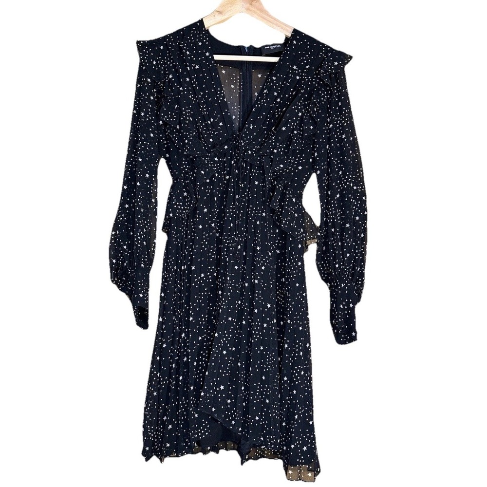 The Kooples Women's Star Print Dress Black Size Small Long Sleeve V Neck - Picture 3 of 9